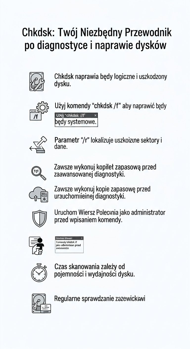 Infografika: Chkdsk: Kompletny przewodnik po diagnostyce i naprawie dysków
