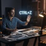 A wide shot of a creative studio space at the "golden hour