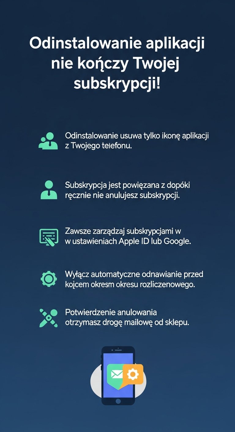 Infografika: Czy odinstalowanie aplikacji anuluje subskrypcję?