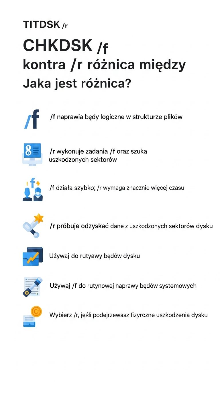 Infografika: Jaka jest główna różnica między chkdsk /f a chkdsk /r?
